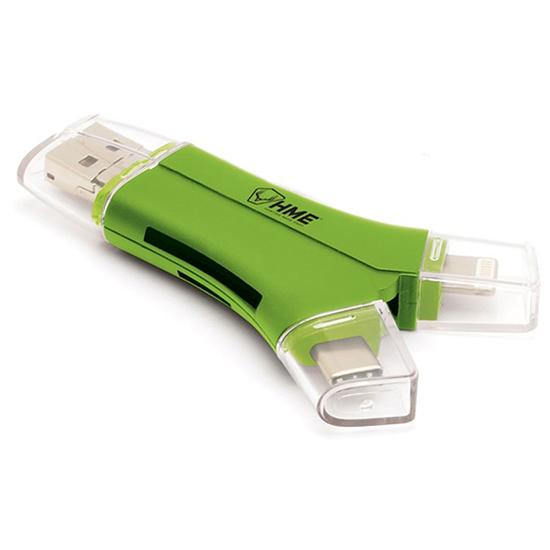 HME IOS 4IN1 CARD READER USB C/MICRO 2.0 LIGHTING